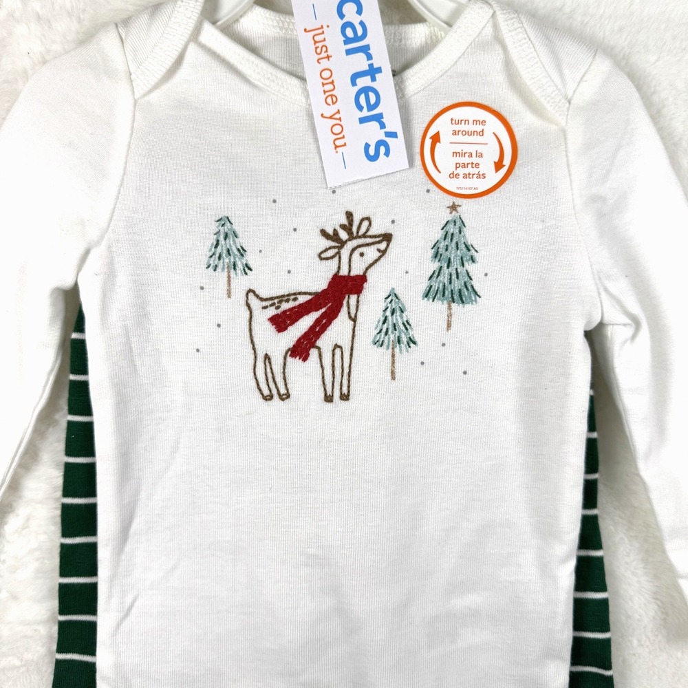 NWT Carter's Christmas 6 Mo Two Piece Set Reindeer Cotton Long Sleeves